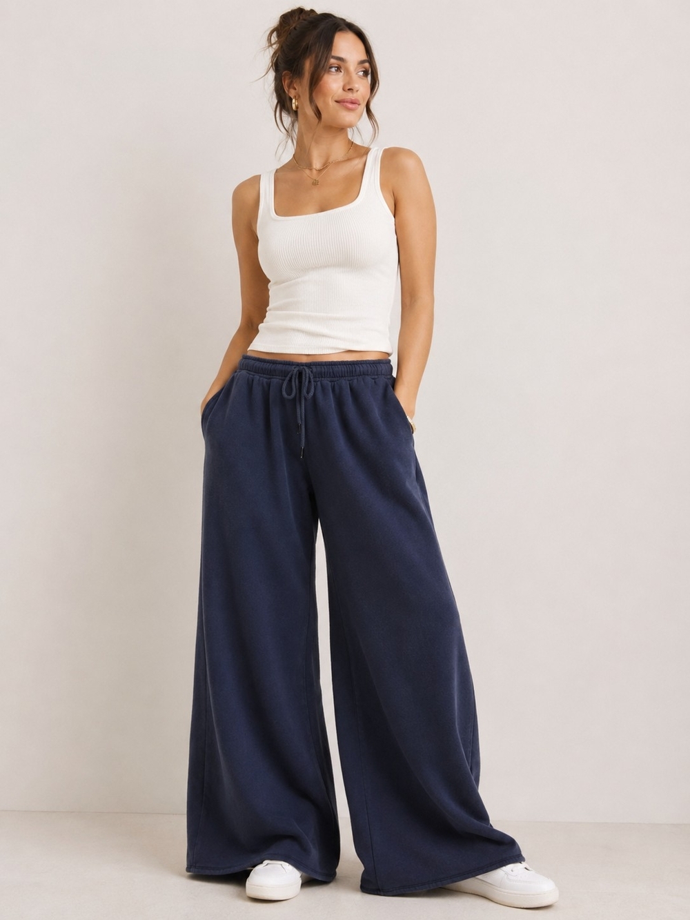 Wild Fable Wide Leg Fleece Sweatpants XL Navy Drawstring NWT